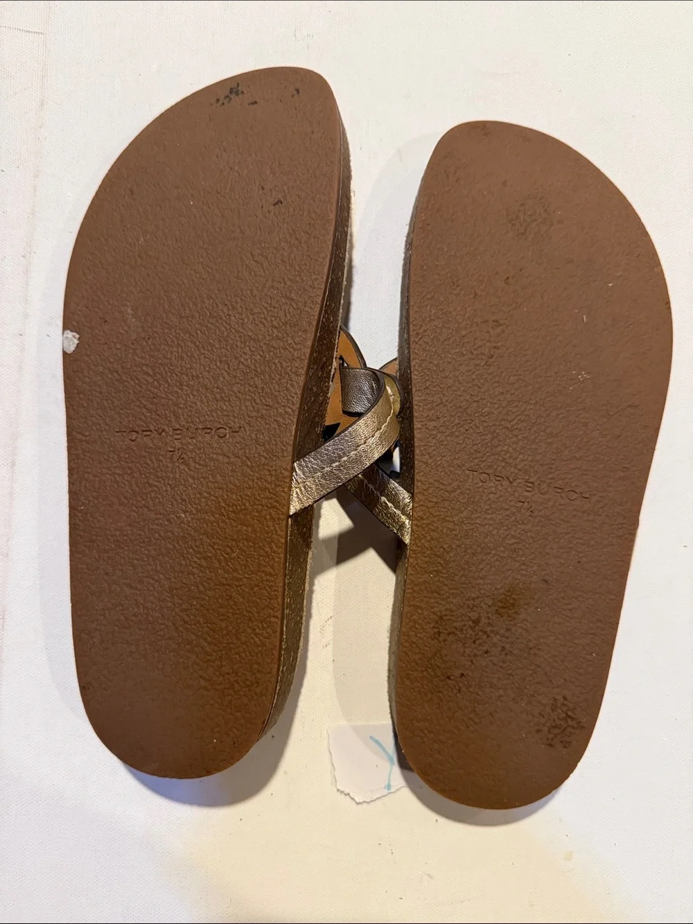 Tory Burch Metallic Bronze Logo Thong Sandals